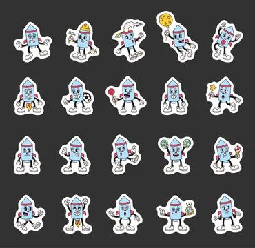 Groovy retro rocket characters Stock Illustration