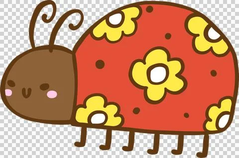 Groovy Retro Spring Ladybug Doodle Hand Drawn Stock Illustration