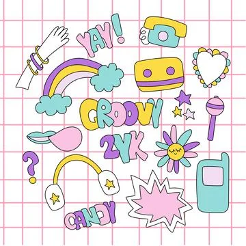 Groovy retro sticker set Stock Illustration