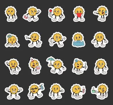 Groovy retro sun characters イラスト素材