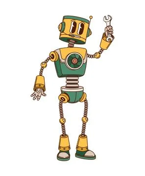 Groovy robot or droid, retro cartoon transformer Stock-Illustration