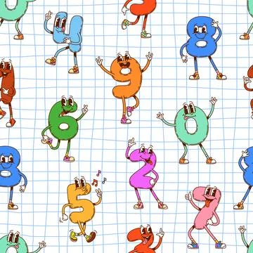 Groovy school math number characters tile pattern Stock Illustration