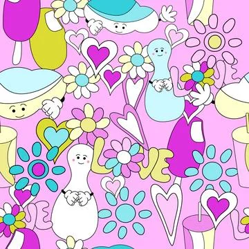Groovy seamless pattern. Retro hippie print. Illustrazione stock