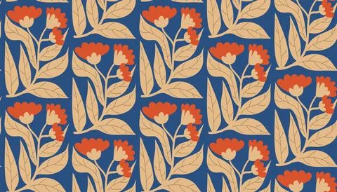 Groovy seamless retro hippie pattern with floral Matisse inspired shapes. Stock Illustration