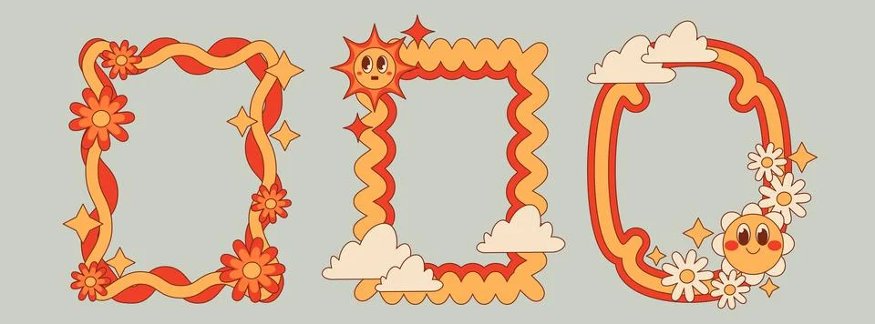 Groovy set of frames with wavy edges Illustrazione stock