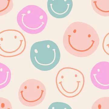 Groovy smile seamless pattern in naive trippy doodle style of natural tones Stock Illustration