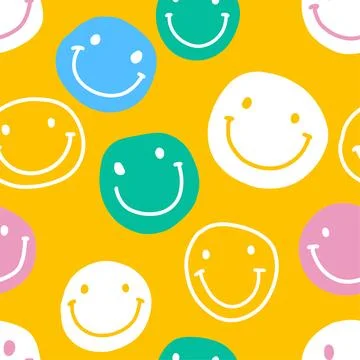 Groovy smile seamless pattern in naive trippy doodle style of natural tones Illustrazione stock