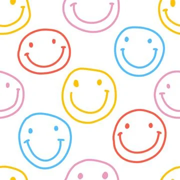 Groovy smile seamless pattern in naive trippy doodle style of natural tones Stock Illustration