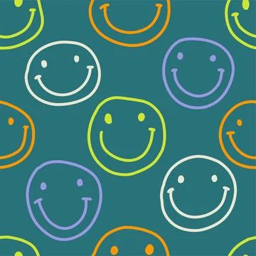 Groovy smile seamless pattern in naive trippy doodle style of natural tones Stock Illustration