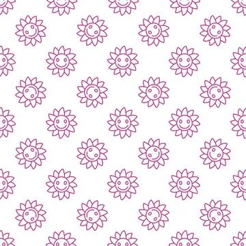 Groovy Smiling Flower vector simple linear seamless pattern Illustrazione stock