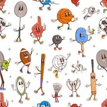 Groovy sport characters seamless pattern Stock Illustration