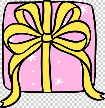 Groovy Summer Pink Present gift box doodle Stock Illustration