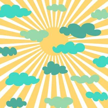 Groovy sun cloudy square banner Abstract retro line art 스톡 일러스트