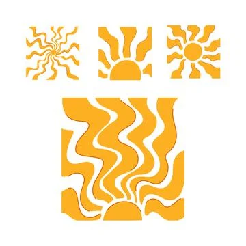 Groovy sun pattern elements creating retro design Stock Illustration