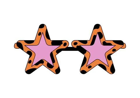 Groovy sunglasses with frames in shape of star and pink glass 库存插图