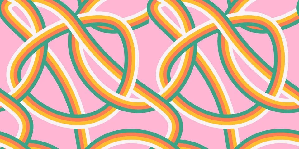 Groovy Tangled loops Seamless Pattern. Psychedelic Curved Vector Background in Stock Illustration
