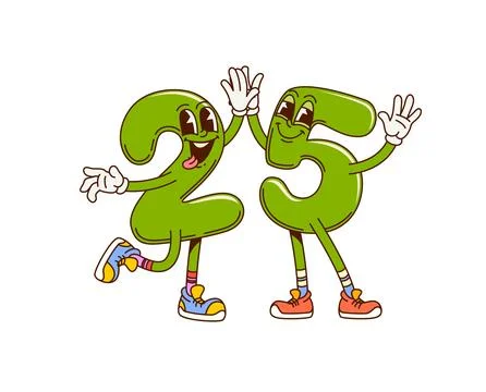 Groovy twenty five math number cute characters Stock Illustration