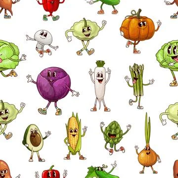 Groovy vegetable characters seamless pattern Stock Illustration