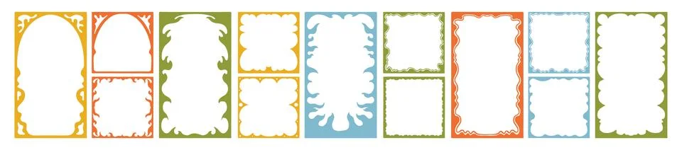 Groovy wave frame set, vector hand drawn minimal ornamental border 스톡 일러스트