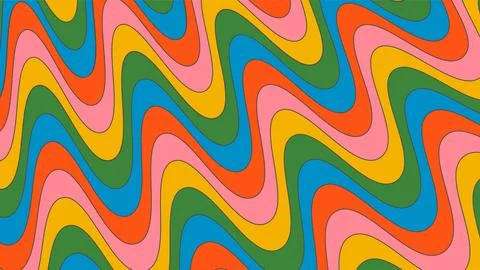 Groovy waves backdrop on rainbow colors. Psychedelic abstract curves vector Stock Illustration