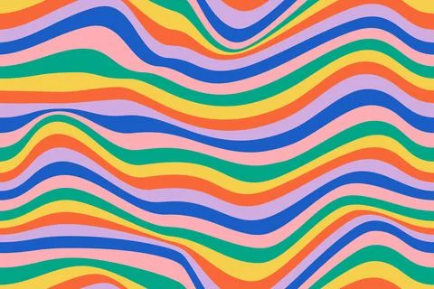 Groovy Waves Horizontal Background. Psychedelic Abstract Curves Stock Illustration