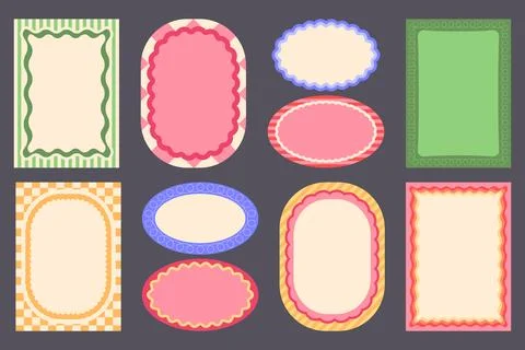 Groovy wavy border frames set 스톡 일러스트