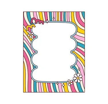 Groovy wavy candy striped border frame with daisy Stock Illustration