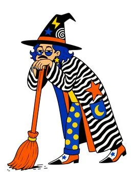 Groovy Wizard with Broom Stock-Illustration