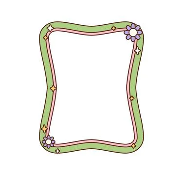 Groovy Y2K retro frame with wavy borders, flowers Stock Illustration