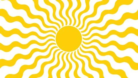 Groovy yellow sun with ripple rays radiating outward. Stock Illustration