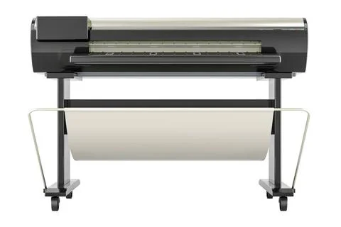 Großformatdrucker. Plotter, Großformat-Tintenstrahldrucker, Vorderansicht.. Stock Photos