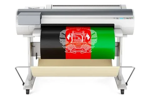 Großformatdrucker, Plotter mit afghanischer Flagge. 3D-Rendering Wide form.. Stock Photos