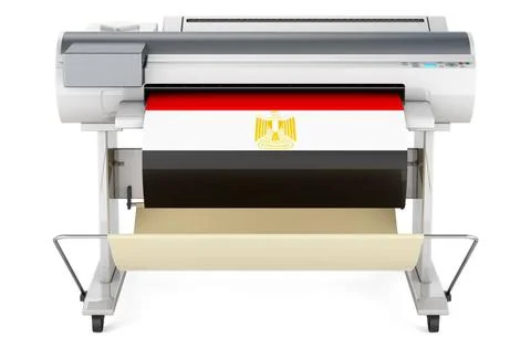 Großformatdrucker, Plotter mit ägyptischer Flagge. 3D-Rendering Wide forma. Foto stock