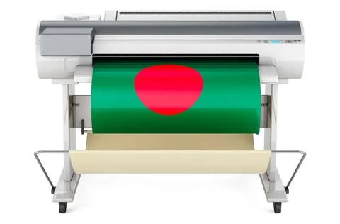 Großformatdrucker, Plotter mit bangladeschischer Flagge. 3D-Rendering Wide.. Stock Photos
