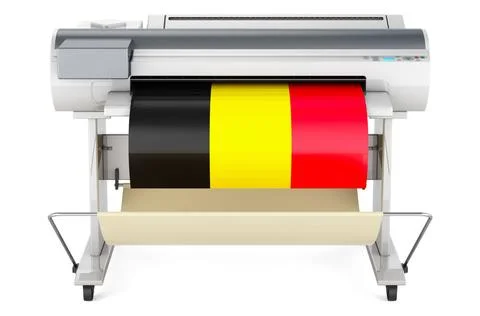 Großformatdrucker, Plotter mit belgischer Flagge. 3D-Rendering Wide format.. Stock Photos