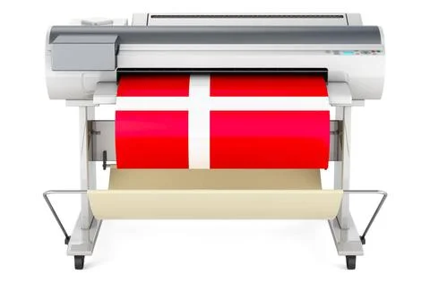 Großformatdrucker, Plotter mit dänischer Flagge. 3D-Rendering Wide format . Stock Photos
