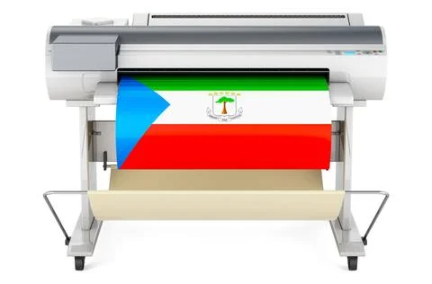 Großformatdrucker, Plotter mit der Flagge von Äquatorialguinea. 3D-Renderi. Stock Photos