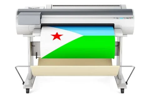 Großformatdrucker, Plotter mit dschibutischer Flagge. 3D-Rendering Wide fo.. Stock Photos