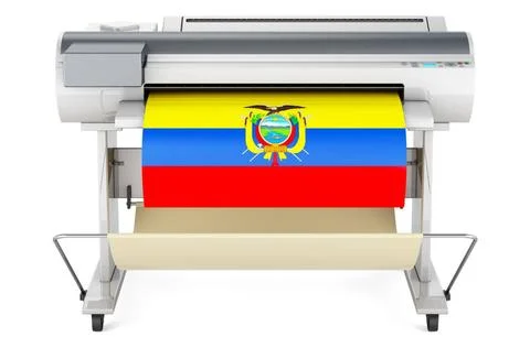 Großformatdrucker, Plotter mit ecuadorianischer Flagge. 3D-Rendering Wide .. Stock Photos