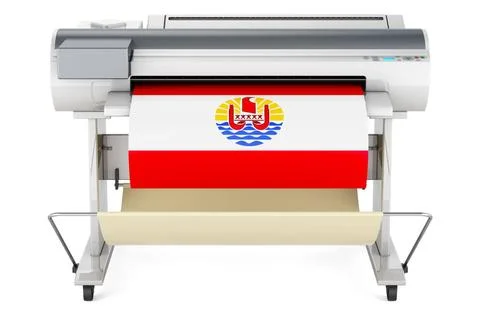 Großformatdrucker, Plotter mit französisch-polynesischer Flagge. 3D-Render. Stock Photos