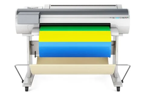 Großformatdrucker, Plotter mit gabunischer Flagge. 3D-Rendering Wide forma.. Stock Photos