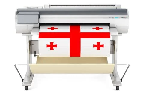 Großformatdrucker, Plotter mit georgischer Flagge. 3D-Rendering Wide forma.. Fotos de archivo