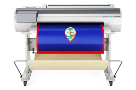 Großformatdrucker, Plotter mit guayanischer Flagge. 3D-Rendering Wide form.. Stock Photos