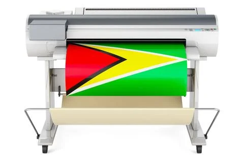 Großformatdrucker, Plotter mit guyanischer Flagge. 3D-Rendering Wide forma.. Stock Photos