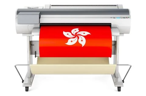 Großformatdrucker, Plotter mit Hongkong-Flagge. 3D-Rendering Wide format p.. Stock Photos