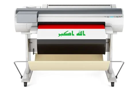 Großformatdrucker, Plotter mit irakischer Flagge. 3D-Rendering Wide format.. Stock Photos