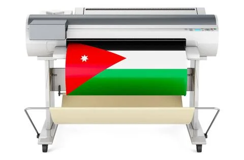 Großformatdrucker, Plotter mit jordanischer Flagge. 3D-Rendering Wide form.. Stock Photos