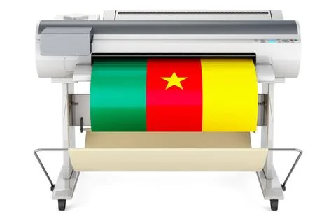 Großformatdrucker, Plotter mit kamerunischer Flagge. 3D-Rendering Wide for.. Stock Photos
