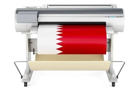 Großformatdrucker, Plotter mit katarischer Flagge. 3D-Rendering Großformat. Stock Photos