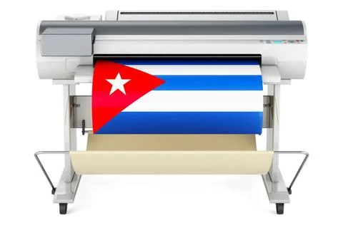 Großformatdrucker, Plotter mit kubanischer Flagge. 3D-Rendering Wide forma.. Stock Photos